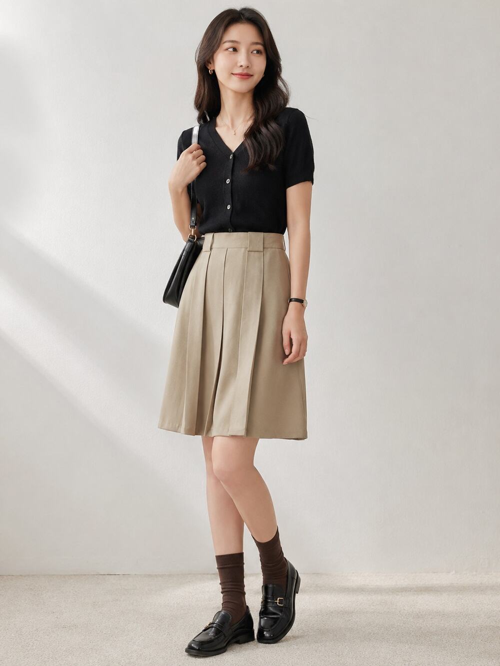 Raoul Silk Box Pleated Knee Length Skirt Sesame Size 0